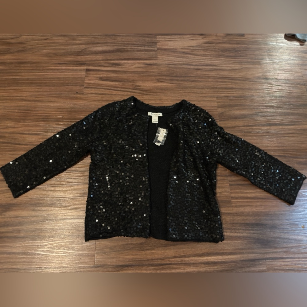 NWTs White House Black Market Black Sequin Sweater Jacket- Size M